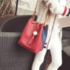 Color-block Tassel Bucket Bag