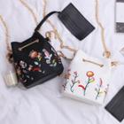 Chain Strap Embroidered Bucket Crossbody Bag