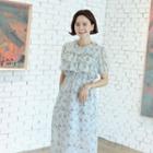 Short-sleeve Frilled Floral Chiffon Dress