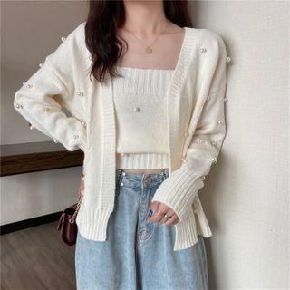Set: Faux Pearl Cardigan + Camisole Top