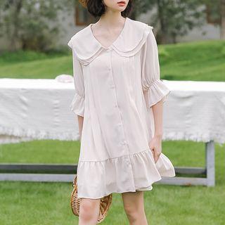 3/4-sleeve Frill Trim Mini Dress