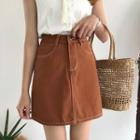 Plain High-waist Denim Pencil Skirt