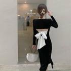 Long-sleeve Bow Back Mid Sheath Dress