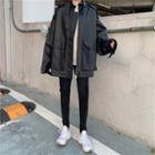 Long-sleeve Loose-fit Faux Leather Biker Jacket