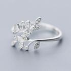 Rhinestone Leaf 925 Sterling Silver Ring S925 Silver - Ring - Silver - One Size
