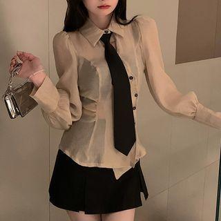 Asymmetrical Blouse / Tie / Skort / Set