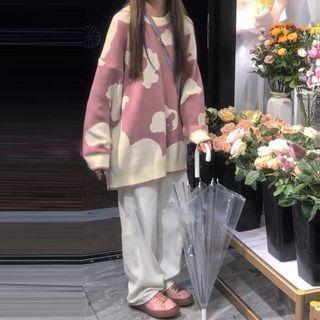Round Neck Sweater Pink & White - One Size