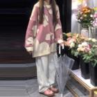 Round Neck Sweater Pink & White - One Size