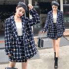 Set: Plaid Double Breasted Coat + A-line Skirt
