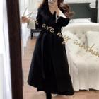 Contrast Cuff Long Coat With Sash