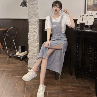 Side-slit Denim Jumper Dress