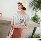 Parrot Applique Striped T-shirt