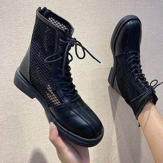 Lace Up Mesh Short Boots