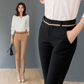 Contrast-lining Straight-leg Dress Pants