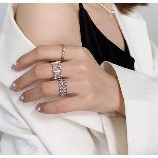 925 Sterling Silver Layered / Chained / Irregular Ring