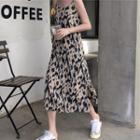 Spaghetti Strap Print Midi Dress Light Khaki & Black - One Size