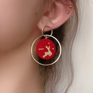 Xmas Drop Earring 0870a - 1 Pair - Silver Needle - Gold - One Size