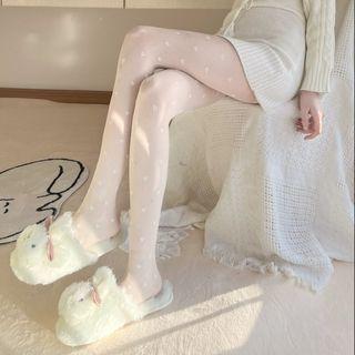 Heart Print Stockings Love Heart - White - One Size