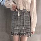 Tie Neck Lace Blouse / Plaid Pencil Skirt