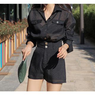 Metal Buttoned Sheer Blouse