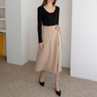 Wrap-front A-line Long Skirt