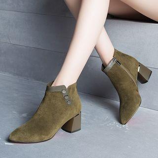 Genuine-leather Chunky Heel Buttoned Short Boots