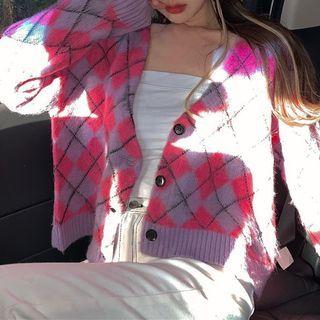Plaid Cardigan Pink & Purple - One Size