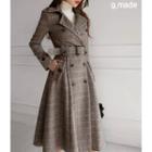 Double-breasted Checked Flared Coatdress With Belt