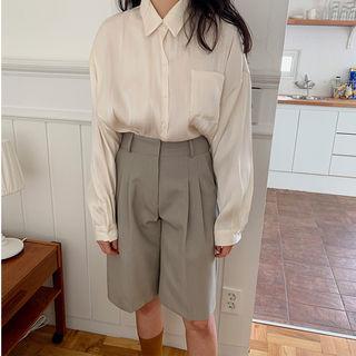 Pintuck-trim Straight-cut Shorts