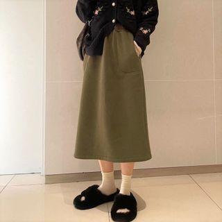 Plain Midi Skirt Army Green - One Size