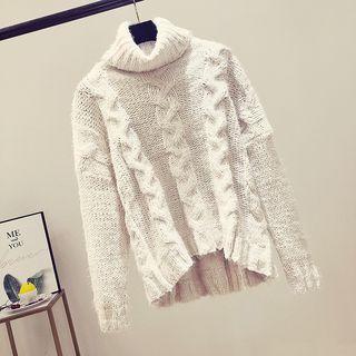 Turtleneck Cable-knit Sweater Off-white - One Size