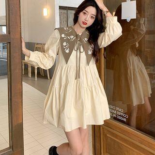 Long-sleeve Detachable Collar Mini A-line Dress