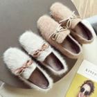 Bow Accent Furry Chunky-heel Loafers