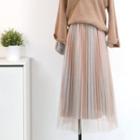 Gradient Pleated Mesh Midi Skirt