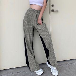 Plaid Two-tone Wide-leg Pants