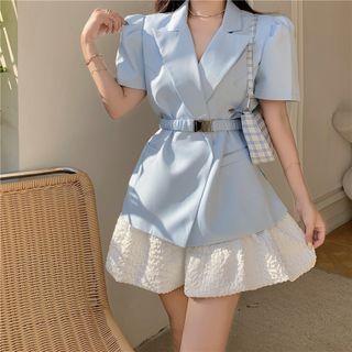 Short-sleeve Plain Blazer / Mini Skirt