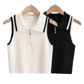 Sleeveless Collared Half-zip Knit Top