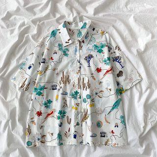 Short-sleeve Tree Print Shirt White - One Size