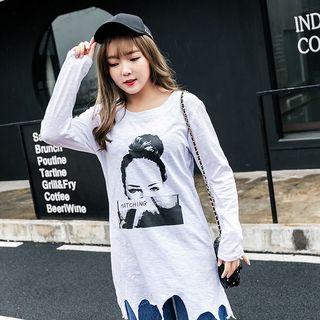 Irregular Hem Print Long-sleeve T-shirt