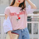 Cut Out Elbow-sleeve T-shirt Mauve Pink - One Size