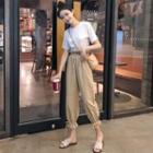Crew-neck Short-sleeve T-shirt / Cropped Harem Pants