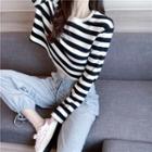 Striped Loose-fit Crop T-shirt / Tie-hem Harem Pants