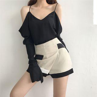 Cold-shoulder Blouse / Contrast Trim Skort