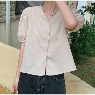Short-sleeve V-neck Embossed Top