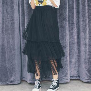 Plain Layered Maxi Skirt
