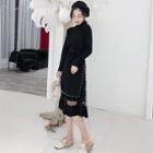 Set: Mock Neck Sweater + Accordion Pleated Midi Velvet Skirt