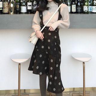 Suspender Midi Dotted Skirt / Mock Turtleneck Sweater