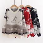 Snowflake Patterned Round Neck Sweater