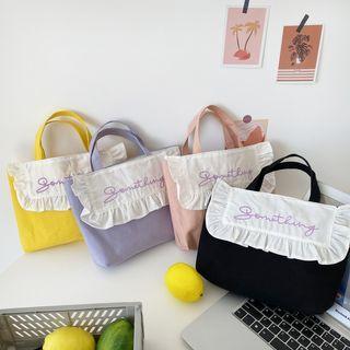 Lettering Embroidered Frill Trim Lunch Bag
