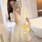 Eyelet Short-sleeve Button Mini A-line Dress